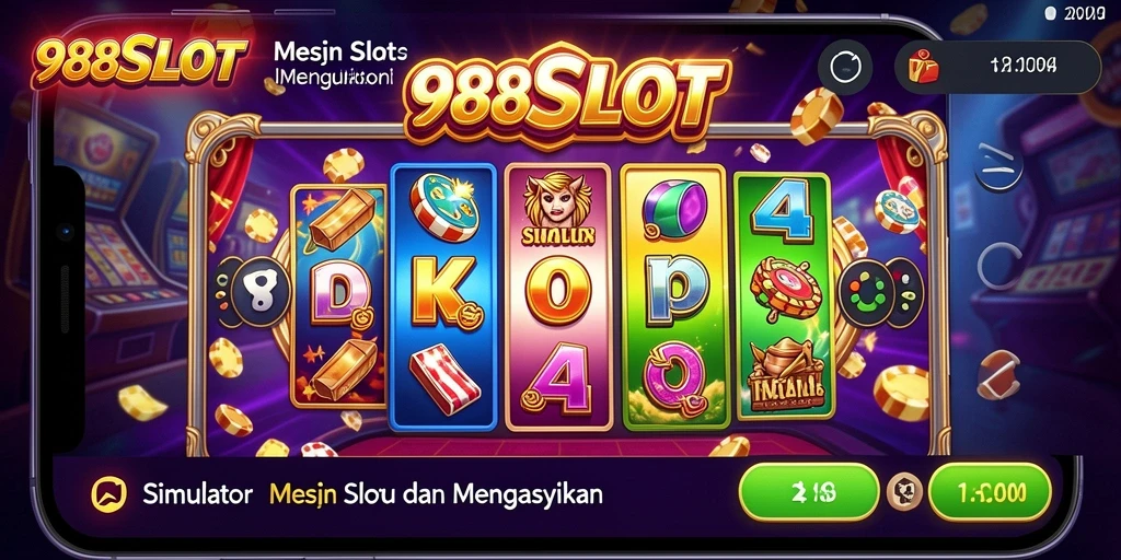 Tampilan gameplay utama 988SLOT dengan mesin slot yang menarik.