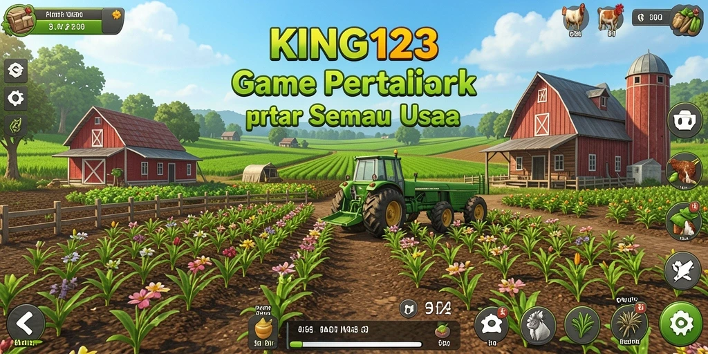 Tampilan gameplay seru KING123 dengan aktivitas bertani yang menyenangkan.