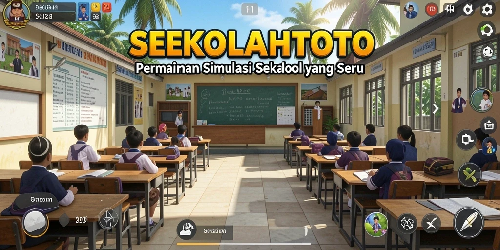 Screenshot dari gameplay menarik dalam SEKOLAHTOTO yang menunjukkan interaksi antar karakter.